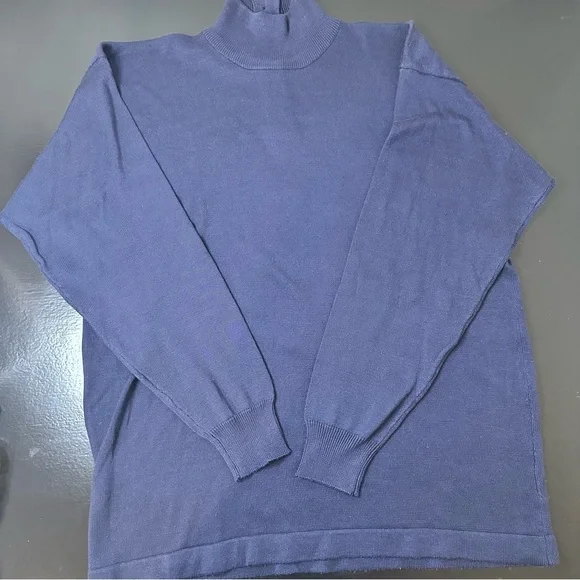 Vtg Talbots Women's 100% Silk Blue Turtleneck Sweater Business Casual - Picture 1 of 8